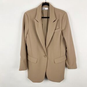 boa. Becuase of Alice Women's Tan Single Button Oversized Blazer Jacket Size S